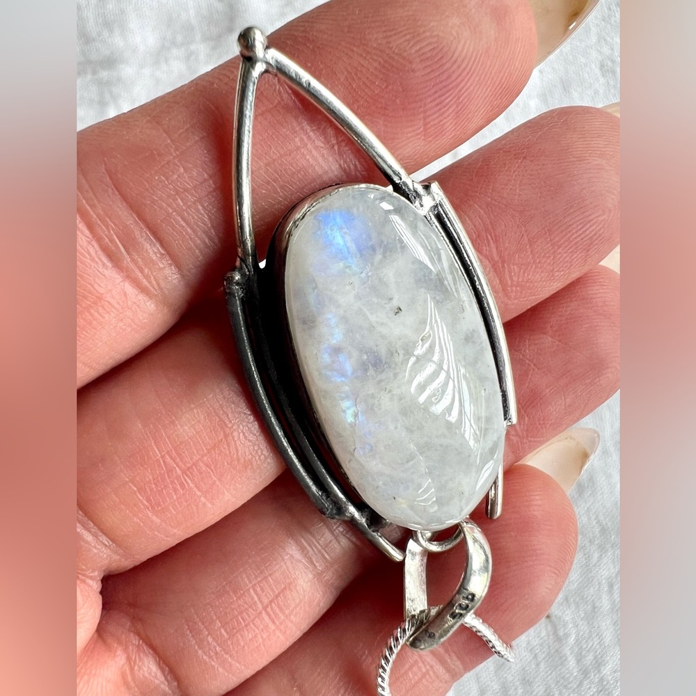 925 Modern Simplistic Rainbow Flash Moonstone Pen… - image 3